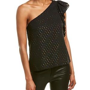 Trina Turk One Shoulder Embroidered Lime Rickey Evening Top